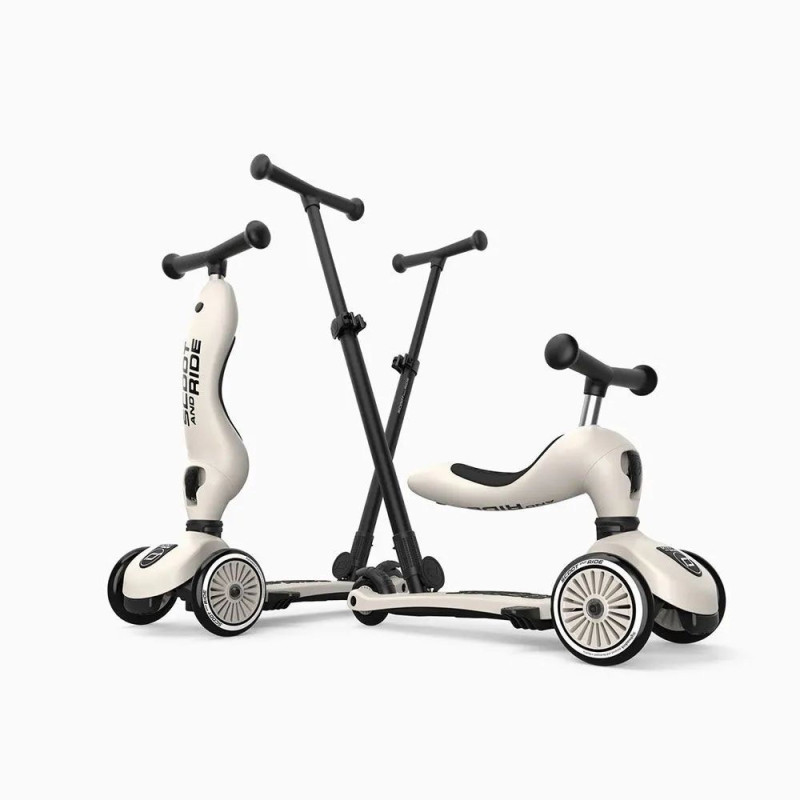 Trottinette évolutive 1 - 5 ans Highway Kick 1 SCOOT AND RIDE, beige, avec canne de pousse Push and Go