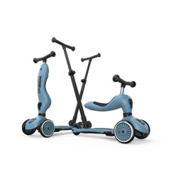 Trottinette évolutive 1 - 5 ans Highway Kick 1 SCOOT AND RIDE, bleu acier, avec canne de pousse Push and Go