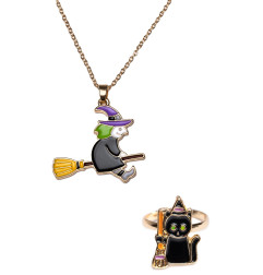 Ensemble Collier Sorcière et Bague Chat Noir GREAT PRETENDERS