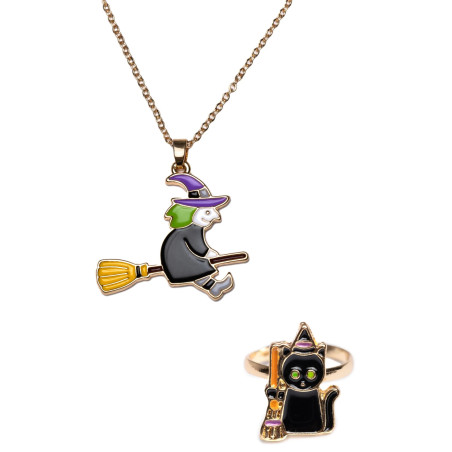 Ensemble Collier Sorcière et Bague Chat Noir GREAT PRETENDERS