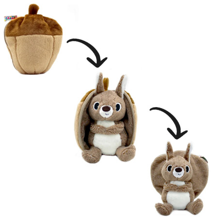 Peluche 2 en 1 Gland Noiset l'Ecureuil Flipetz LES DEGLINGOS