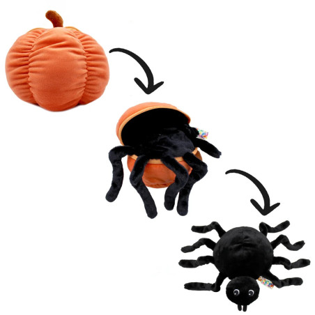 Peluche 2 en 1 Citrouille Pumpet l'Araignée Halloween Flipetz LES DEGLINGOS