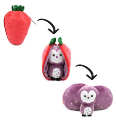 Peluche 2 en 1 Fraise Violet la Chouette Flipetz LES DEGLINGOS
