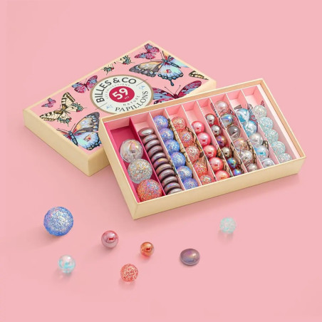 Grand coffret de billes et calots BILLES AND CO, Papillons Anamorphiques