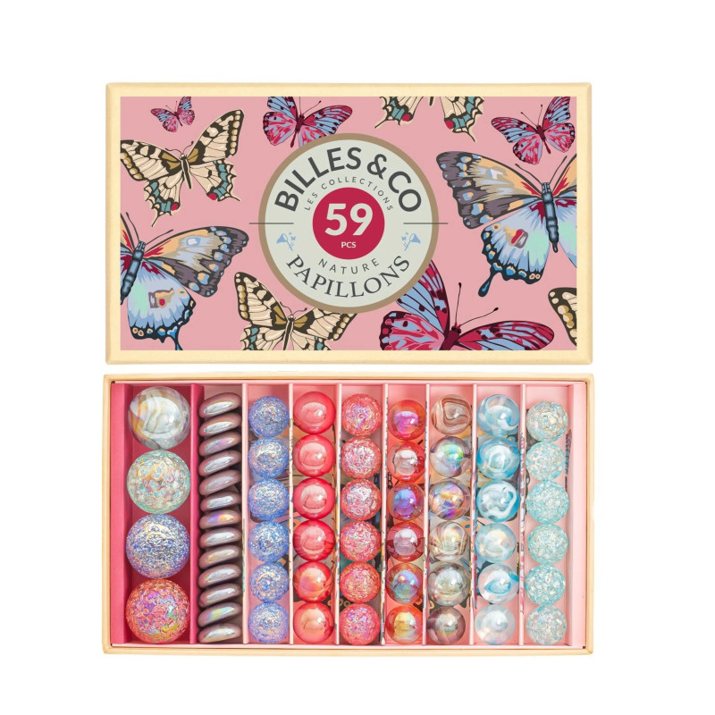 Grand coffret de billes et calots BILLES AND CO, Papillons Anamorphiques Grand coffret de billes et calots BILLES AND CO, Papillons Anamorphiques
