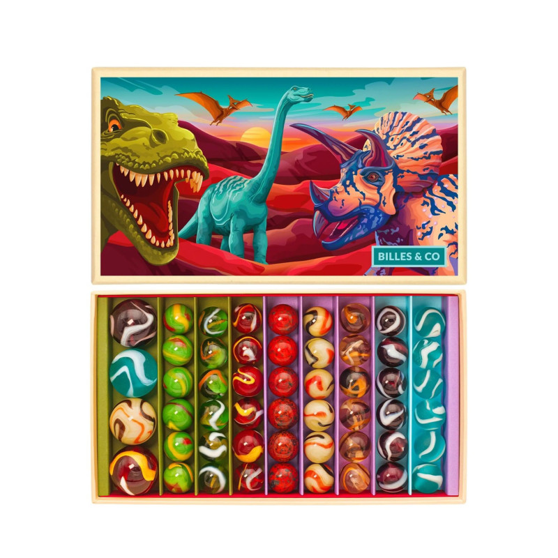 Grand coffret de billes et calots BILLES AND CO, Dinosaures Grand coffret de billes et calots BILLES AND CO, Dinosaures