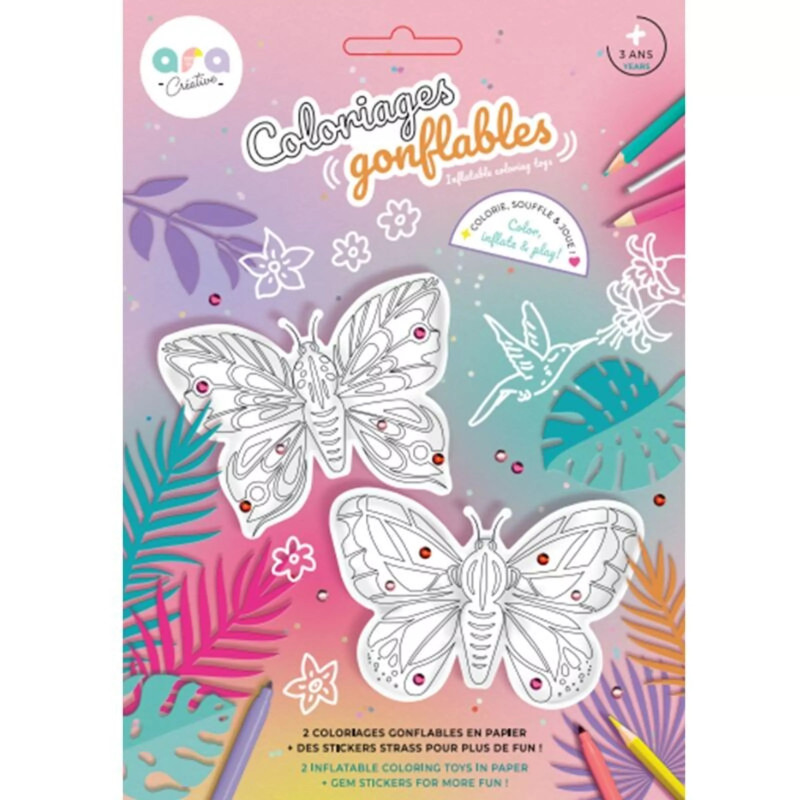 Lot de 2 coloriages à gonfler ARA CREATIVE, Papillons