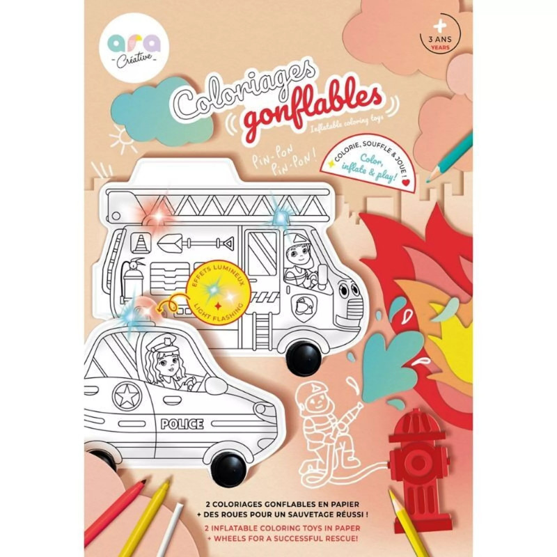 Coloriage géant à gonfler avec lumière ARA CREATIVE, Pompier et Police
