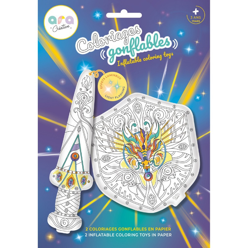 Lot de 2 coloriages à gonfler ARA CREATIVE, Epée lumineuse et Bouclier Lot de 2 coloriages à gonfler ARA CREATIVE, Epée lumineuse et Bouclier