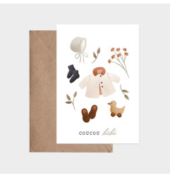 Carte Vestiaire Bébé Vert et son enveloppe kraft ATELIER ORANGER