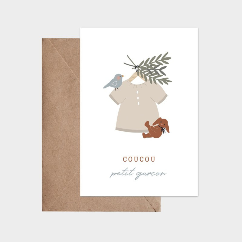 Carte Blouse Suspendue Garçon et son enveloppe kraft ATELIER ORANGER