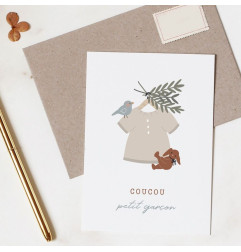 Carte Blouse Suspendue Garçon et son enveloppe kraft ATELIER ORANGER