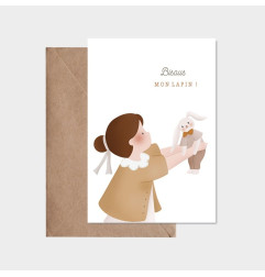 Carte Bisou mon Lapin et son enveloppe kraft ATELIER ORANGER