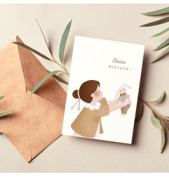 Carte Bisou mon Lapin et son enveloppe kraft ATELIER ORANGER