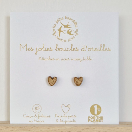 Boucles d'oreilles bois Coeurs LES PETITES HIRONDELLES