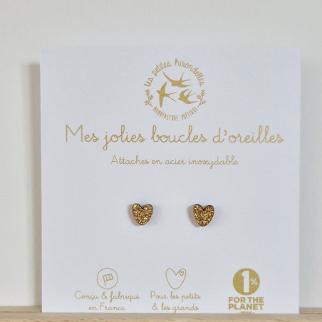 Boucles d'oreilles Coeurs LES PETITES HIRONDELLES, dorées