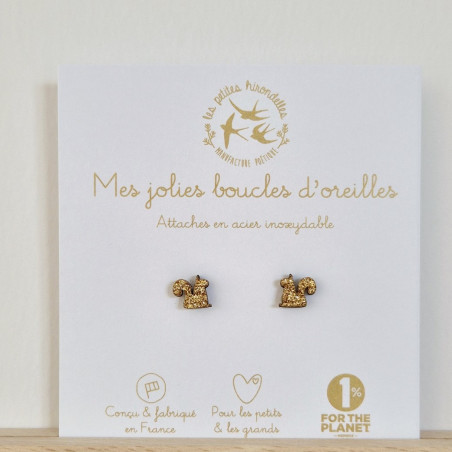 Boucles d'oreilles Ecureuils LES PETITES HIRONDELLES, dorées