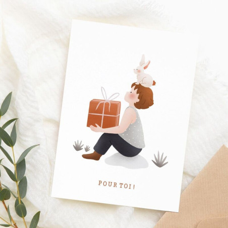 Carte Anniversaire Un Cadeau pour Toi et son enveloppe kraft ATELIER ORANGER