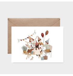 Carte Goûter d'Anniversaire et son enveloppe kraft ATELIER ORANGER