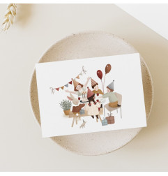 Carte Goûter d'Anniversaire et son enveloppe kraft ATELIER ORANGER