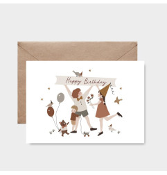 Carte Happy Birthday et son enveloppe kraft ATELIER ORANGER