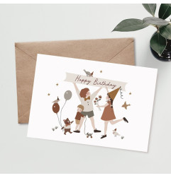 Carte Happy Birthday et son enveloppe kraft ATELIER ORANGER
