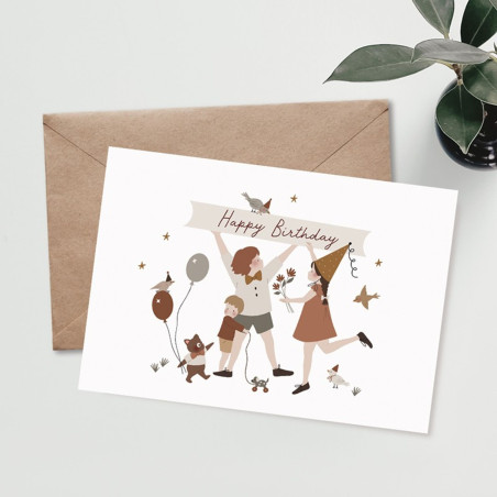 Carte Happy Birthday et son enveloppe kraft ATELIER ORANGER