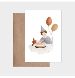 Carte C'est Mon Anniversaire Garçon et son enveloppe kraft ATELIER ORANGER