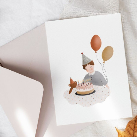Carte C'est Mon Anniversaire Garçon et son enveloppe kraft ATELIER ORANGER