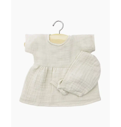 Robe Faustine et béguin poupée Babies MINIKANE, grège