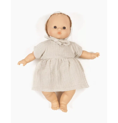 Robe Faustine et béguin poupée Babies MINIKANE, grège
