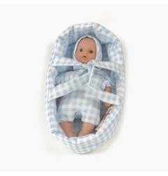 Mini Poupon Téo MINIKANE et son couffin, Vichy bleu ciel