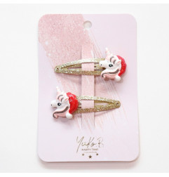 Duo de barrettes Licornes de Noël YUKO B