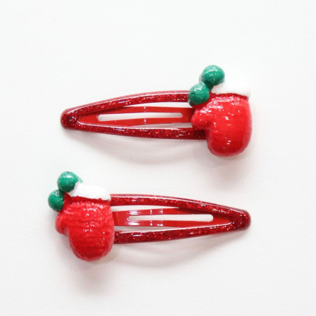 Duo de barrettes Moufles de Noël YUKO B