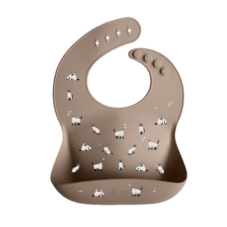 Bavoir silicone avec récupérateur ZAKUW, Minouche Taupe