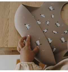 Bavoir silicone avec récupérateur ZAKUW, Minouche Taupe