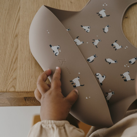 Bavoir silicone avec récupérateur ZAKUW, Minouche Taupe