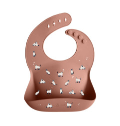 Bavoir silicone avec récupérateur ZAKUW, Minouche Rose