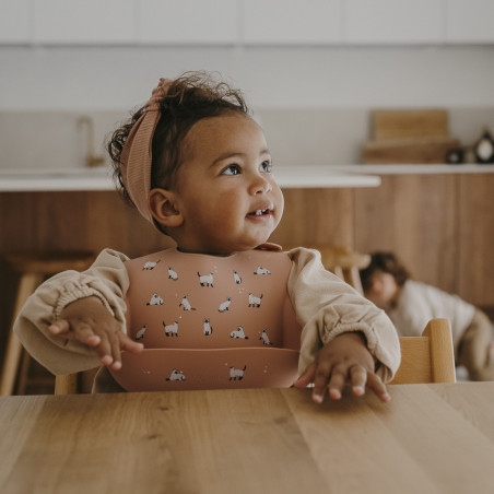 Bavoir silicone avec récupérateur ZAKUW, Minouche Rose