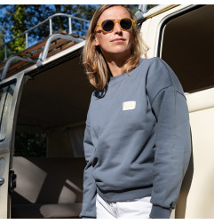 Sweat femme Hippolyte PETIT PICOTIN, bleu souris, avec personnalisation