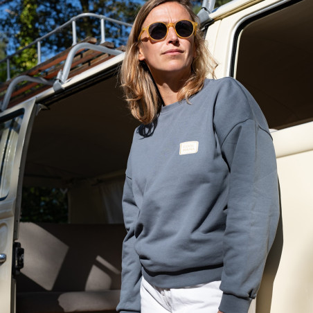 Sweat femme Hippolyte PETIT PICOTIN, bleu souris, avec personnalisation