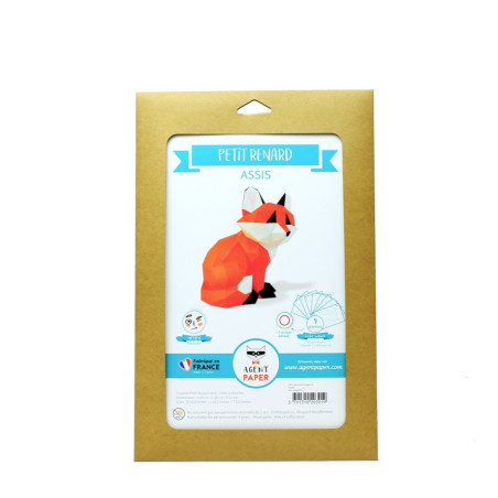 Origami Petit Renard assis en papier 3D AGENT PAPER