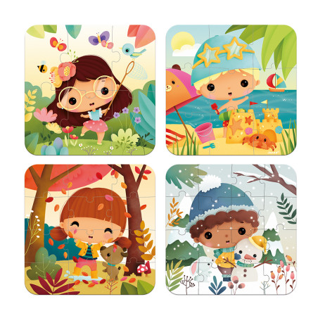 Ensemble de 4 puzzles évolutifs Les 4 Saisons JANOD, dès 2 ans