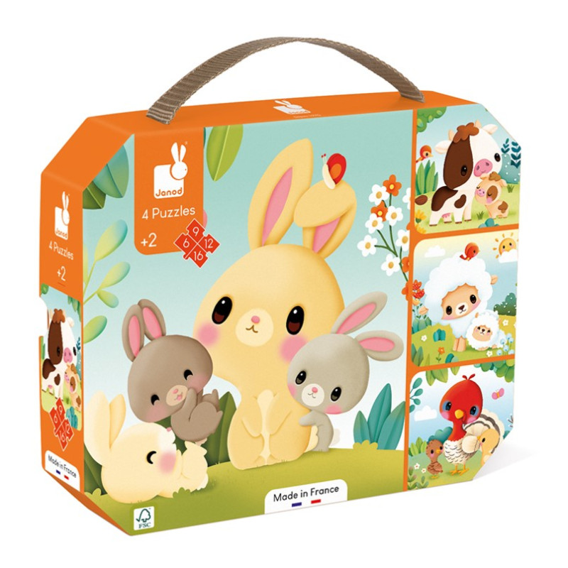 Ensemble de 4 puzzles évolutifs Animaux de la Ferme JANOD, dès 2 ans
