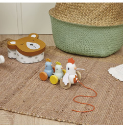 Poule et Poussins en bois à promener JANOD