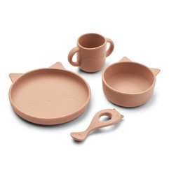 Coffret repas en silicone Vivi LIEWOOD, Chat rose