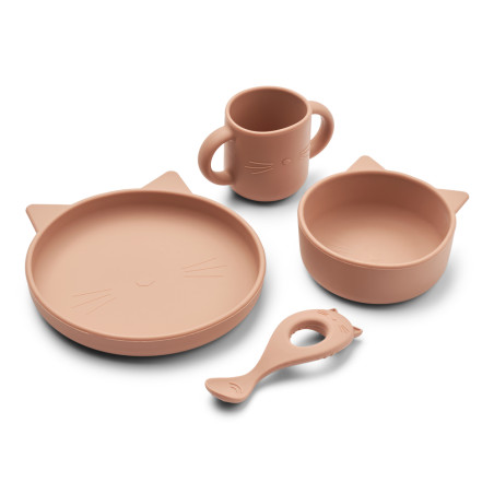 Coffret repas en silicone Vivi LIEWOOD, Chat rose