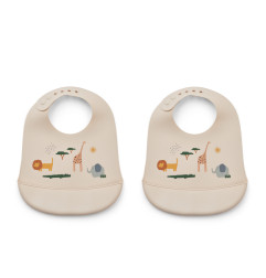 Lot de 2 bavoirs en silicone Tilda LIEWOOD, Safari