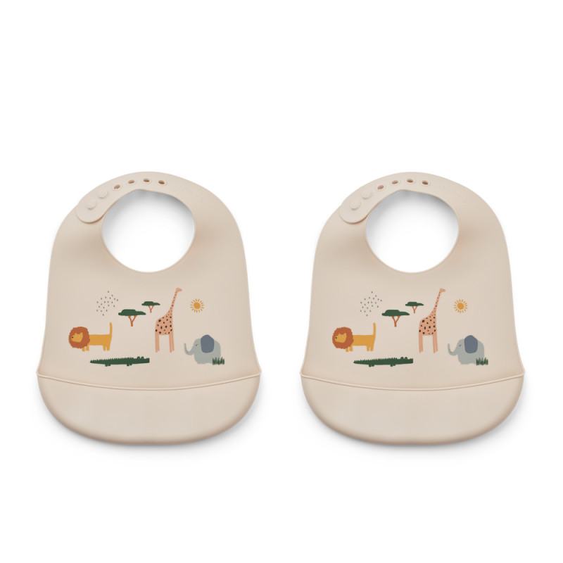 Lot de 2 bavoirs en silicone Tilda LIEWOOD, Safari