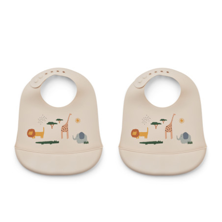 Lot de 2 bavoirs en silicone Tilda LIEWOOD, Safari